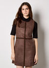 Stitch Detail Suedette Mini Dress, Brown, large