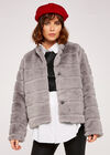 Tiered Fur Jacket, Grey, large