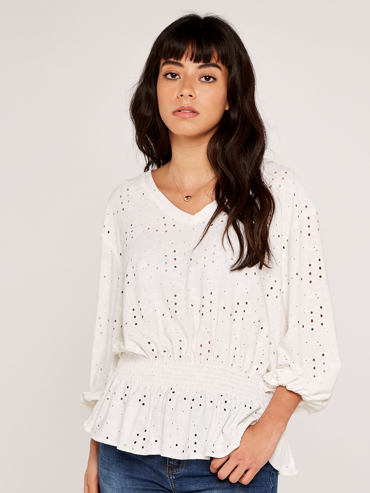 Broderie Batwing Blouse Apricot Clothing
