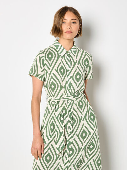 Geometric Print Shirt Midi-dress