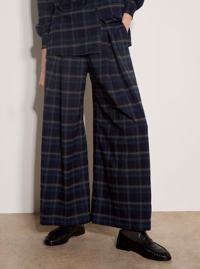 Check Print Wide-Leg Trousers