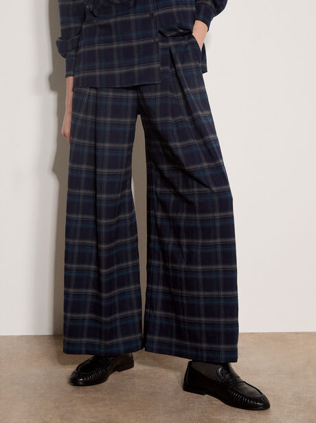 Check Print Wide-Leg Trousers