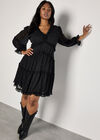 Curve Jacquard Star Chiffon Mini Dress, Black, large