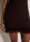 Rib Knit Fringe Bodycon Mini Dress, Brown, large