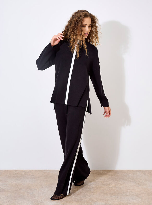 Mock Neck Mono Stripe Jumper, Black, large