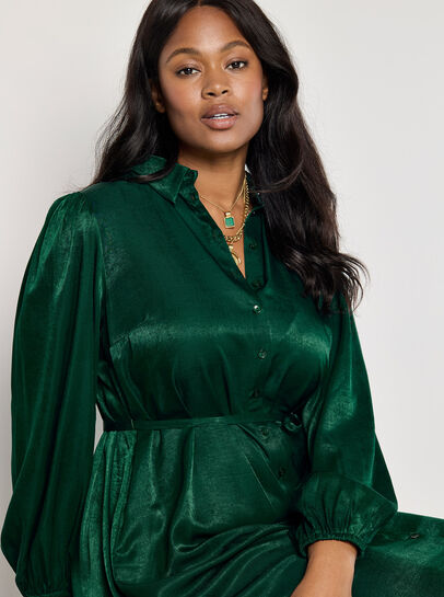 Curve Satin Shirt Midi Dress