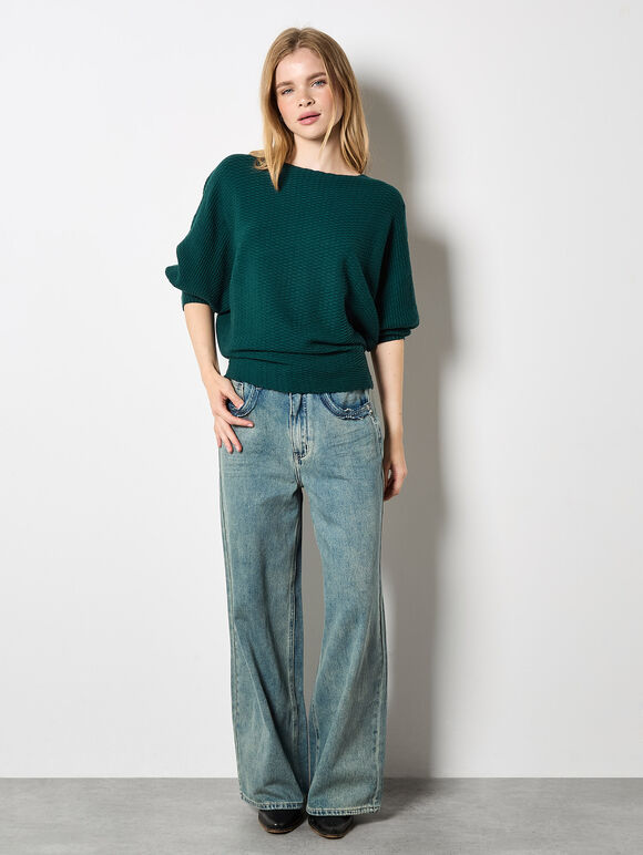 Textured Knit Lightweight Jumper, Green, large