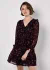 Ditsy Floral Chiffon Ruffle Dress, Burgundy, large