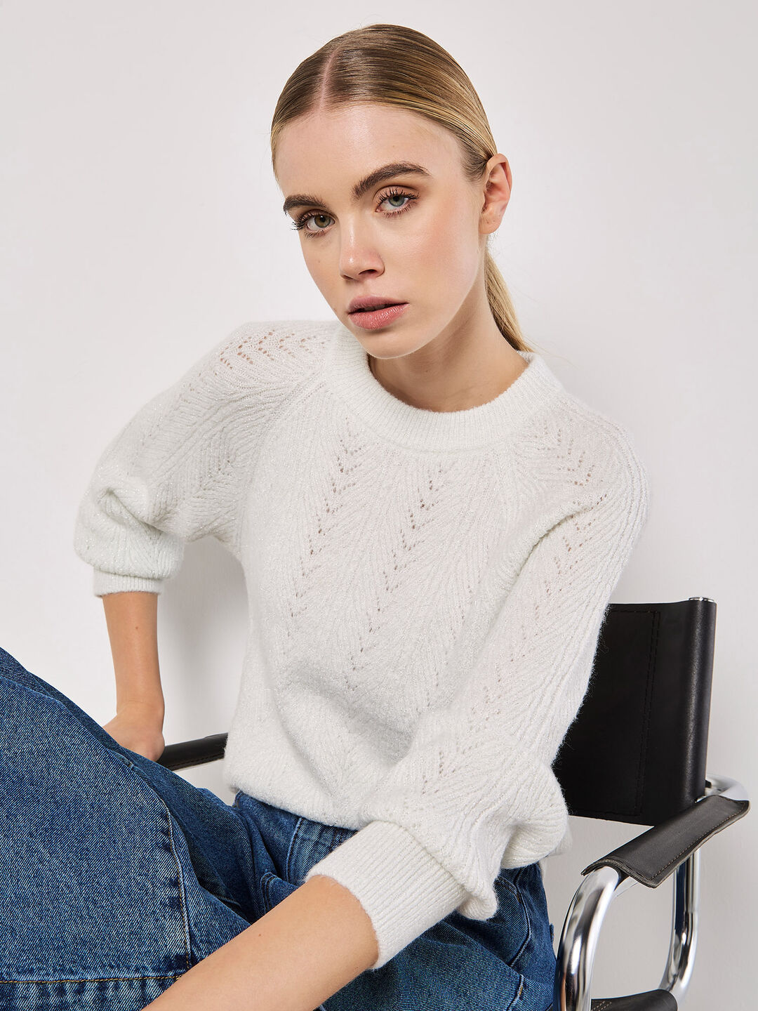 Chevron Pointelle Shimmer Jumper