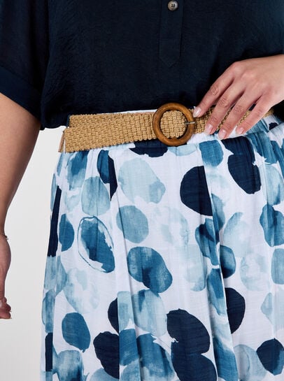 Abstract Print Slub Midi Skirt