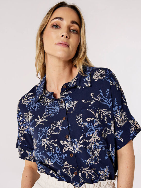 Seashell Resort Shirt, Navy, large