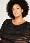 Mesh Stripe Batwing Top+, Black, large