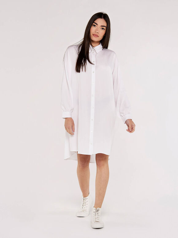 Tencel Oversized Shirt Dress, White, large