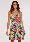 Colour Block Leaf Mini Dress, Red, large