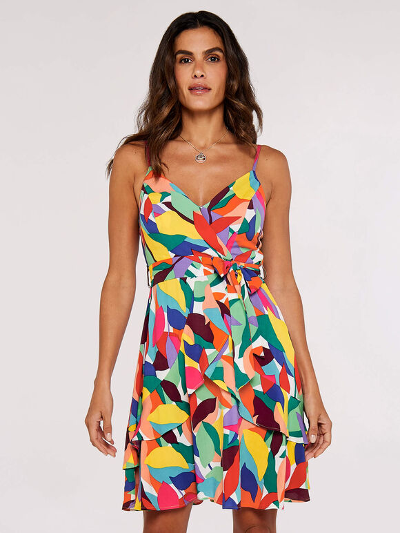 Colour Block Leaf Mini Dress, Red, large