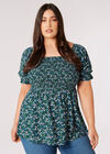 Curve Daisy Floral Milkmaid Top, Vert, grand