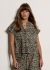 Leaf Print Cotton Shirt, Black, large