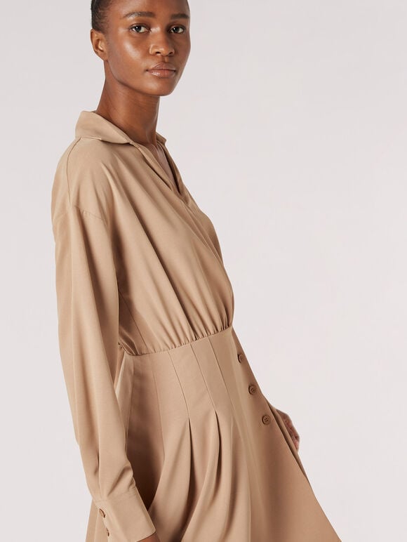 Wrap Shirt Mini Dress, Stone, large