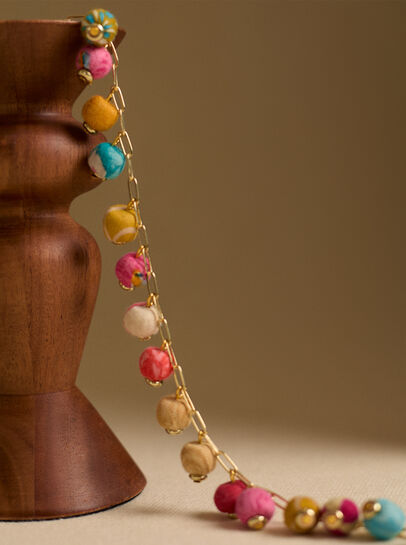 Gold Tone Fabic Bead Necklace