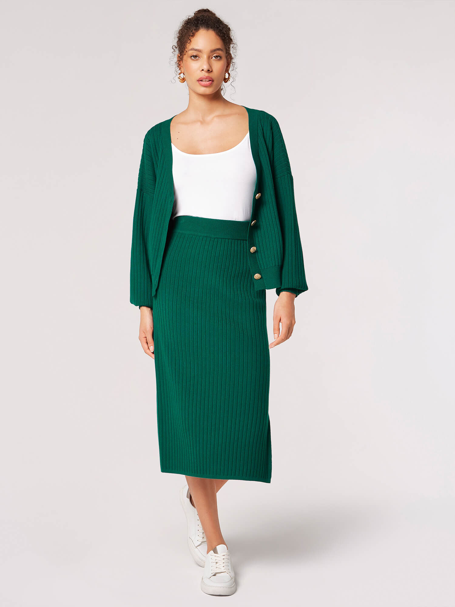 Green knit shop midi skirt