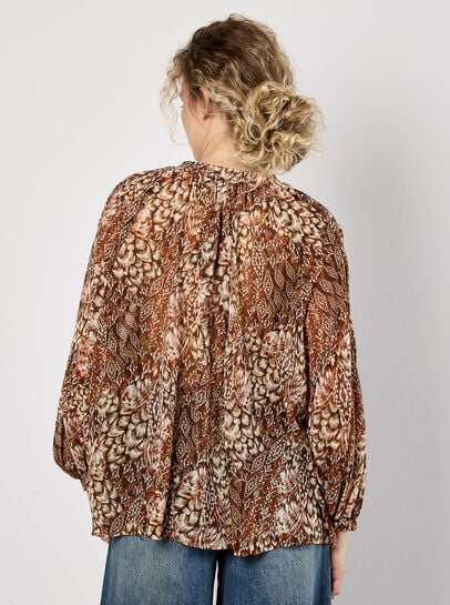 Patchwork Feather Print Chiffon Top