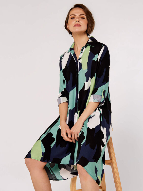 Brushstroke Print Mini Dress, Blue, large