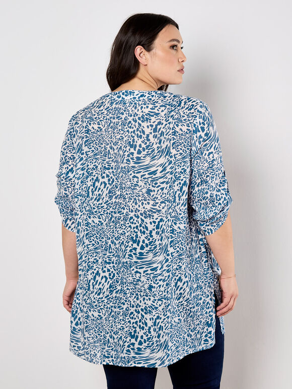 Mixed Animal Print Layered Blouse, White, large