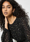 Gold Foil Star Chiffon Mini Dress, Black, large