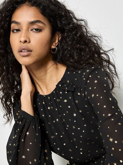 Gold Foil Star Chiffon Mini Dress