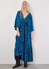 Robe longue kimono en satin floral, bleu marine, grand