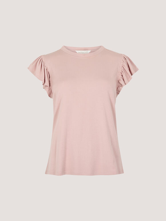 Jersey Knit Ruffle T-Shirt, Pink, large