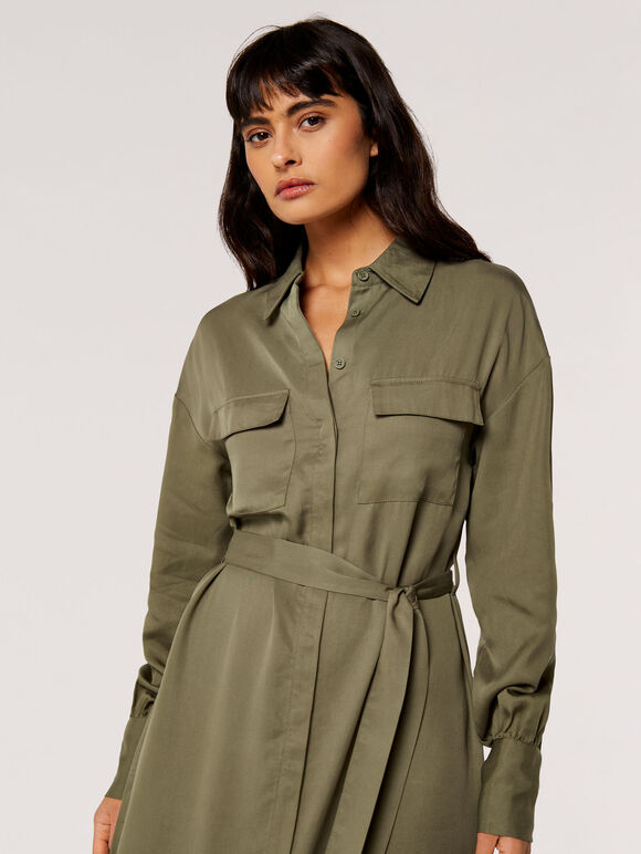 Utility-Hemd-Midikleid, Khaki, Größe L