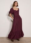 Smocked Shimmer Maxi Dress, Burgundy, large