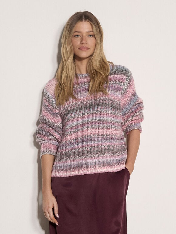 Ombre Stripe Chunky Knit Jumper, Pink, large