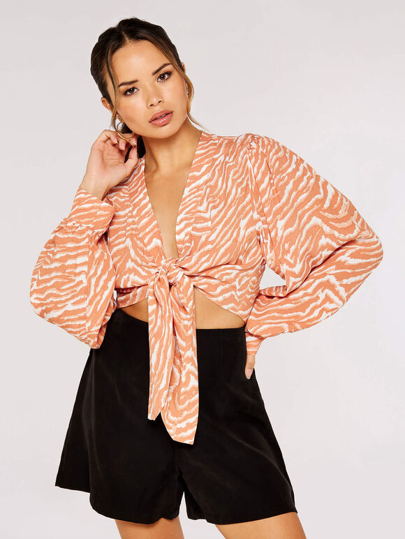 Zebra crop knot top, Coral, large