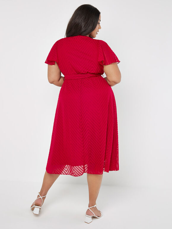 Curve Jacquard Chevron Wrap Robe Midi, Fuchsia, grand