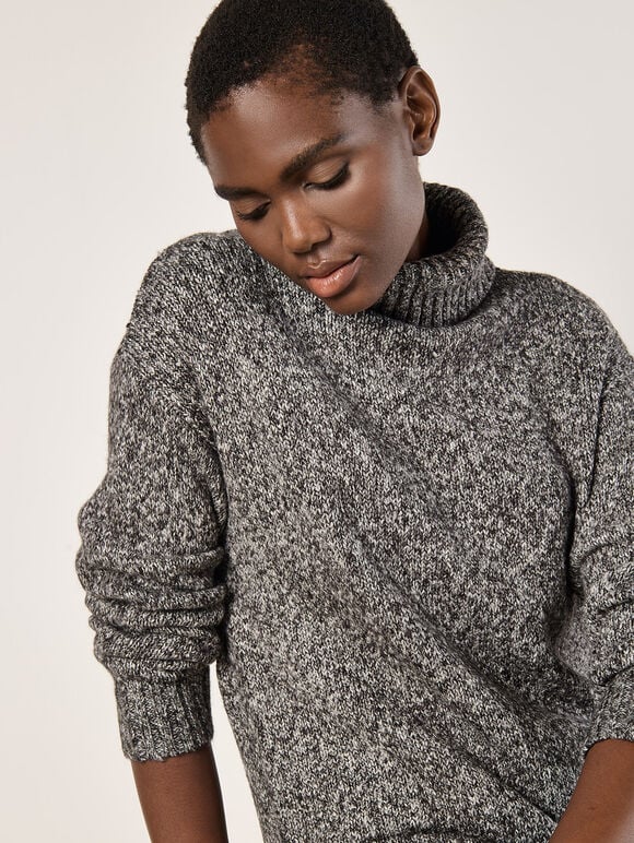 Chunky Knit Jumper Mini Dress, Dark Grey - Charcoal, large