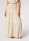 Linen Blend Tiered Maxi Skirt, Stone, large