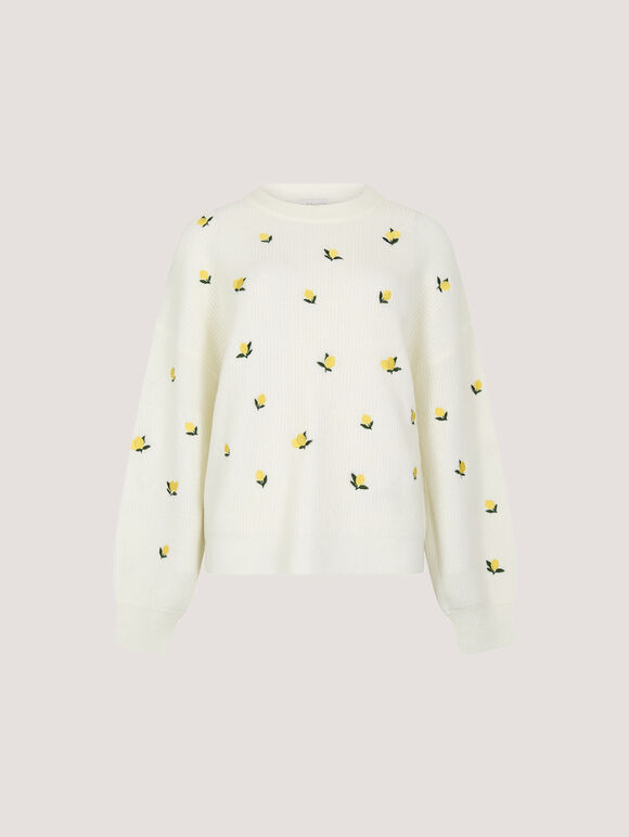 Embroidered Lemon Jumper, Cream, large