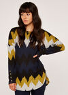 Chevron Button Sleeve Top, Mustard, large