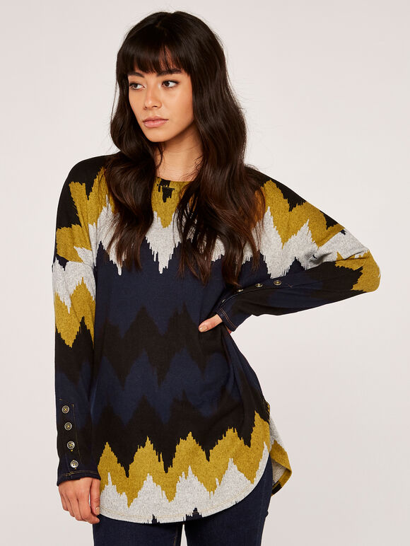 Chevron Button Sleeve Top, Mustard, large
