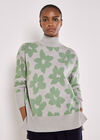 Flower Oversized Mock Neck Jumper, Grey, large