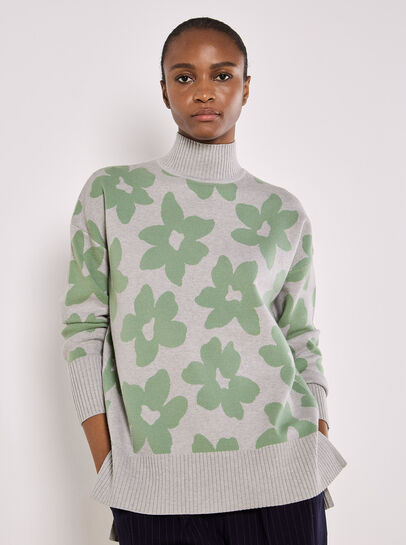Flower Oversized Mock Neck Jumper