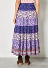 Patchwork Print Tiered Maxi Skirt, Purple, large