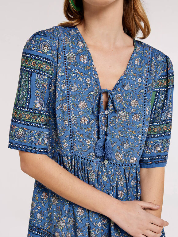 Sarasa Floral Mini Dress, Blue, large