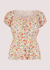 Ditsy Milkmaid Top, Cream, large