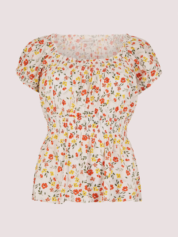 Ditsy Milkmaid Top, Cream, large