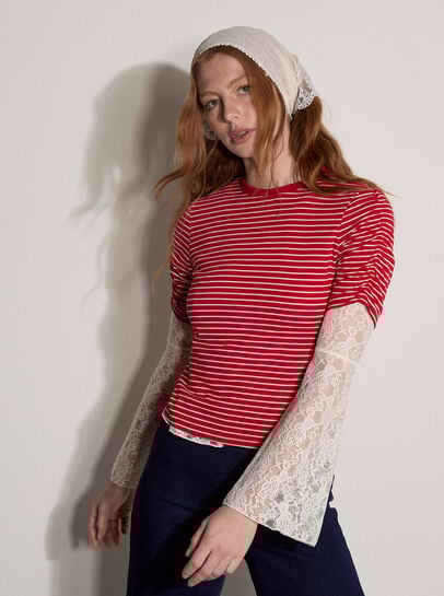 Ruched Sleeves Stripe Top