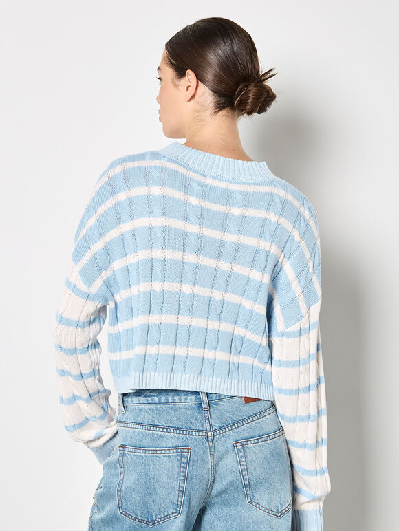 Contrast Stripe Cropped Jumper, Sky Blue, large