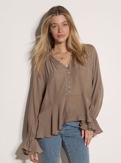 Textured Peplum Hem Blouse